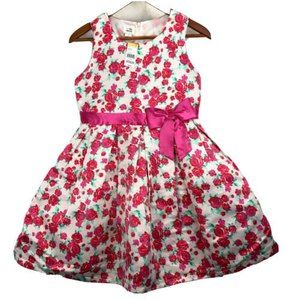 NWT Special Editions Girls Size XL 14 Satin Rose Print Party Dress Pink Sash Bow